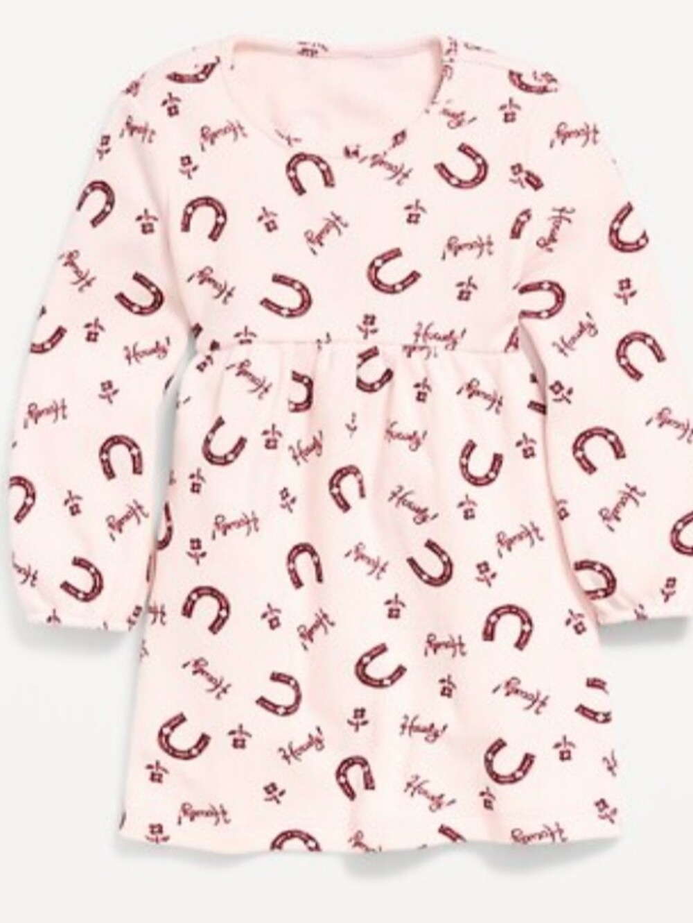 Old Navy Cream Long-Sleeve Horseshoe Print Dress